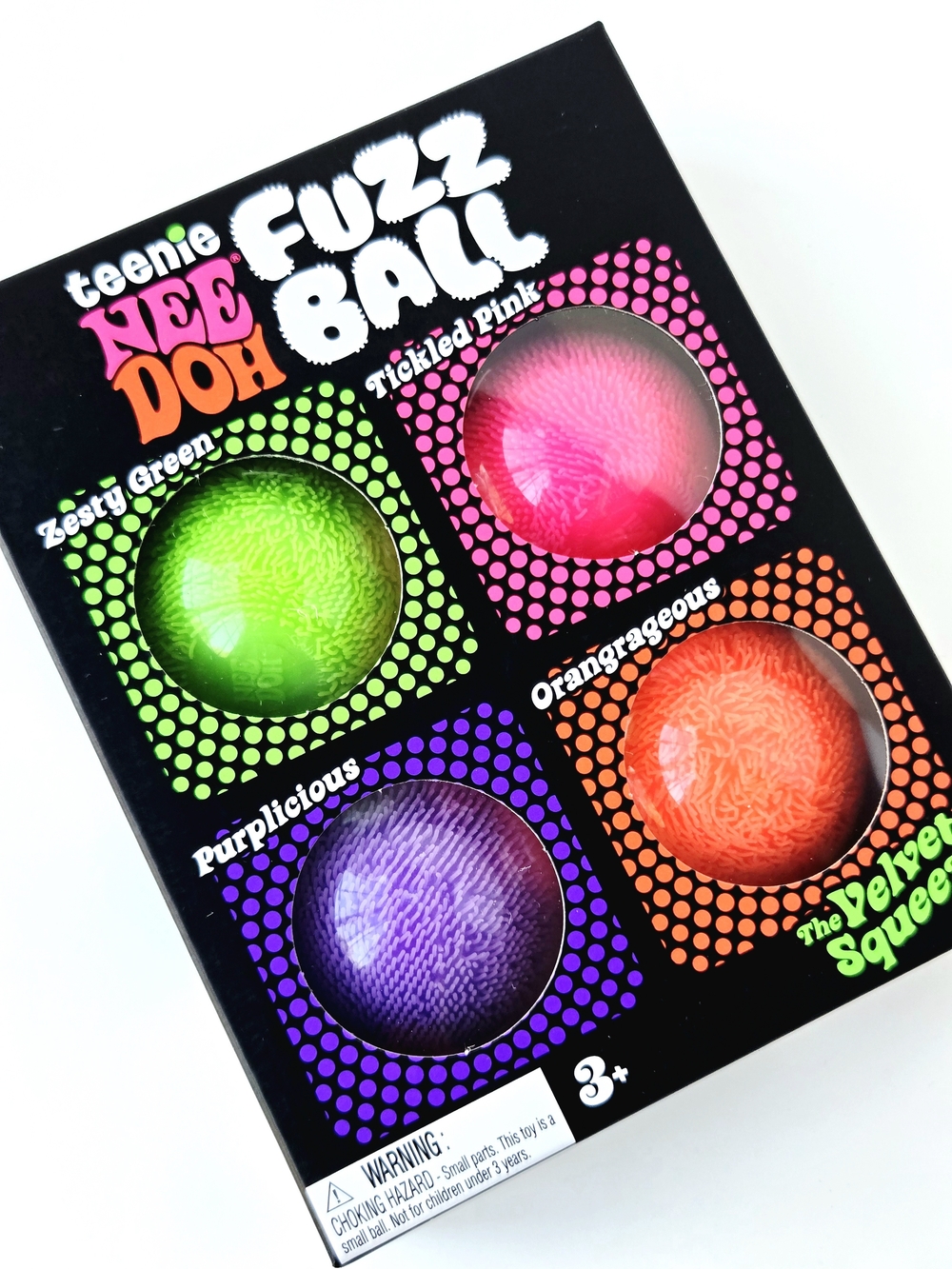 NeeDoh Teenie Fuzz Ball 4-Pack Velvet Squeeze Fidget Toy Set NIB Schylling - Picture 2 of 4